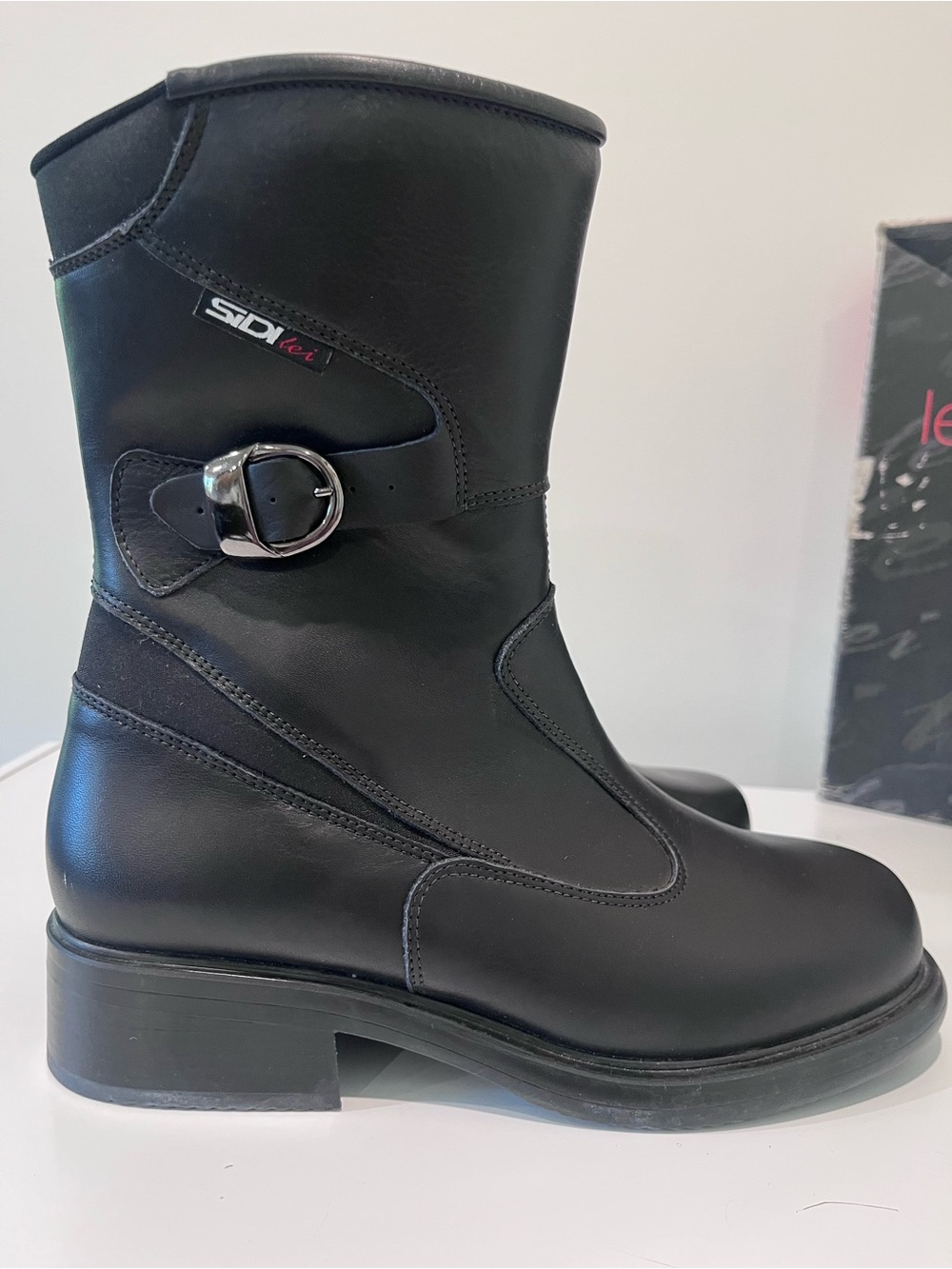 SIDI LEI NWT Black Leather Women's Riding Heeled Leather Motorcycle Boots Italy - Picture 5 of 15